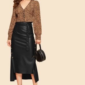SHEIN Buttoned Asymmetrical Leather Skirt